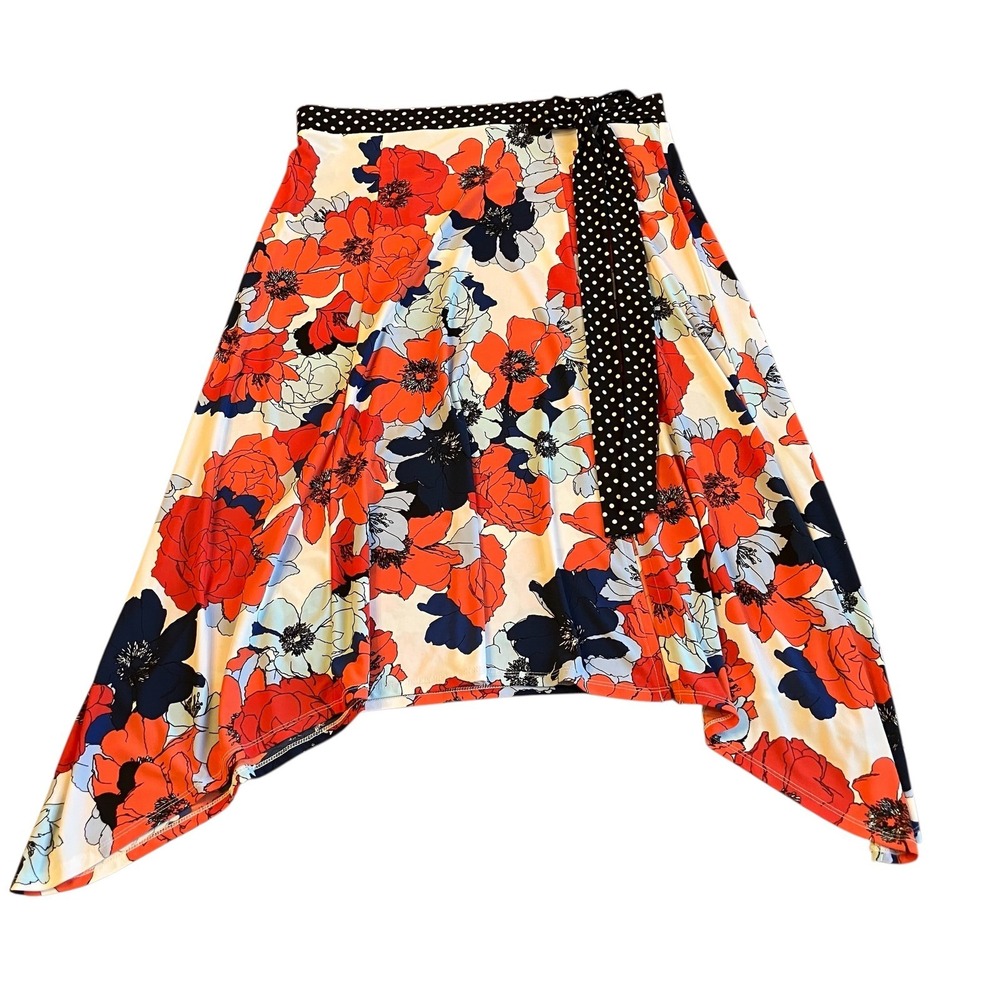 Floral Polka Dot Skirt Womens  L Handkerchief Hem Stretch Cottagecore Romantic